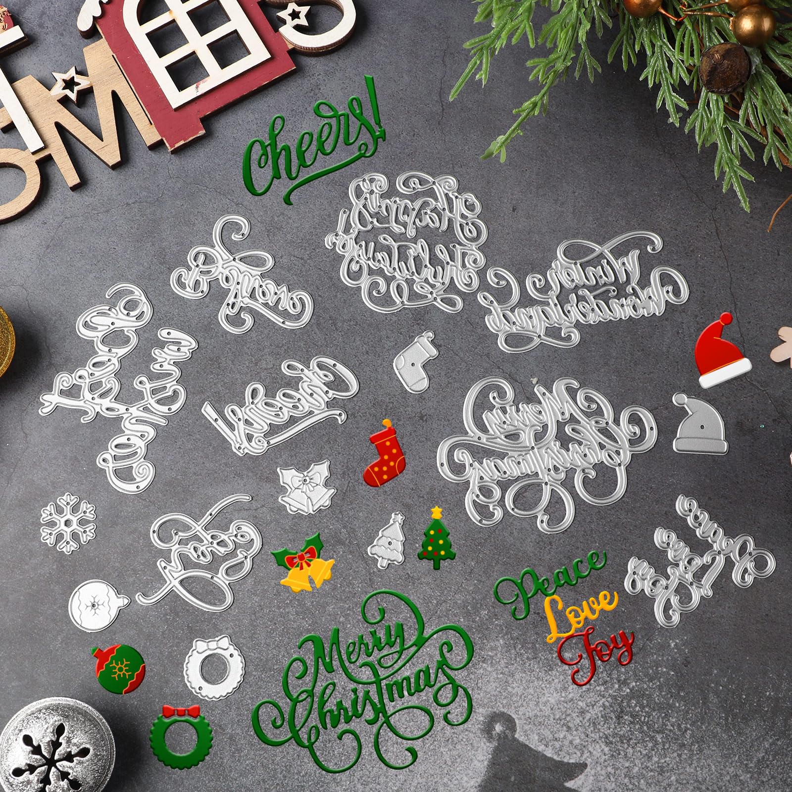 Amazon.com: 21 Pieces Christmas Die Cuts Words Cutting Dies